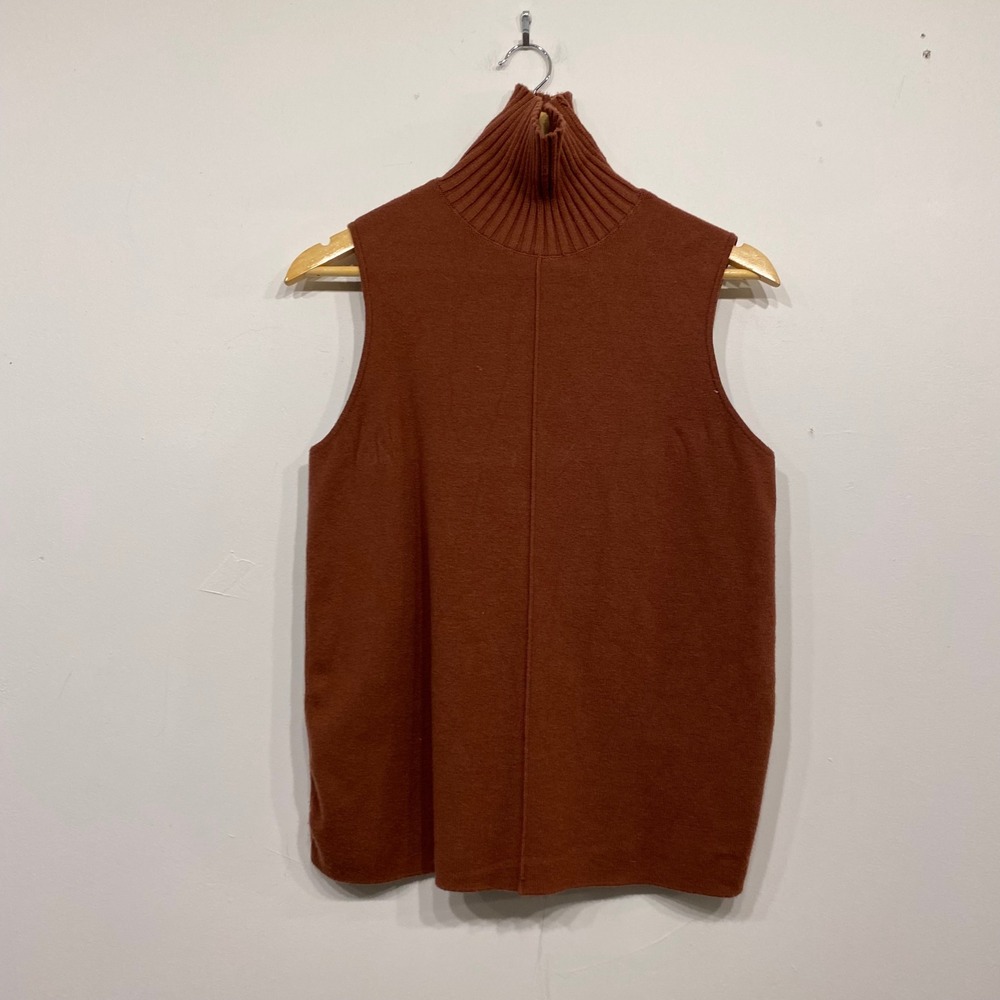 Marled Rust Brown Knit 2 Piece Set Sleeveless Turtleneck‎ Top Wide Leg Pants M